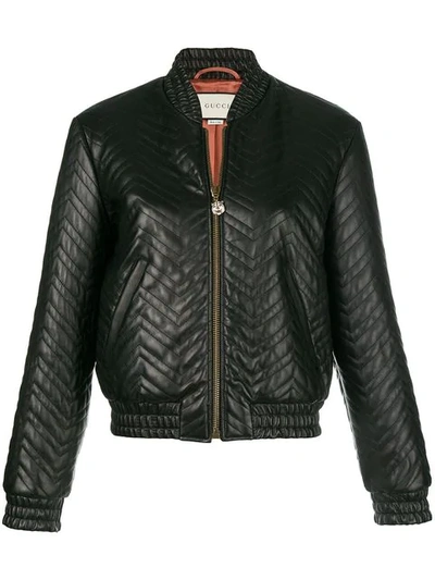 Gucci Black Matelassé Leather Bomber Jacket
