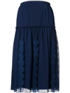 SEE BY CHLOÉ SEE BY CHLOÉ LACE-EMBROIDERED MIDI SKIRT - BLUE