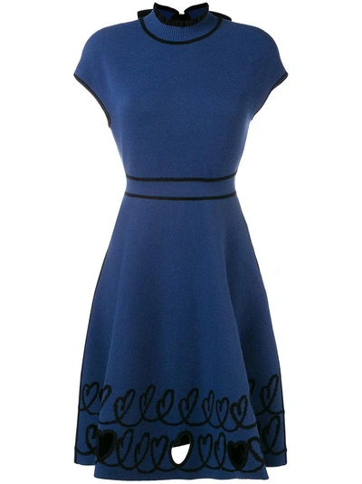 Fendi Reversible Cap-sleeve Fit-and-flare Knit Dress With Scroll Heart Hem, Blue