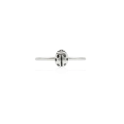 Lee Renee Ladybird Black Diamond Ring/wings Closed -silver