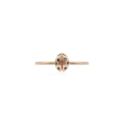 Lee Renee Ladybird Black Diamond Ring/wings Closed -rose Gold