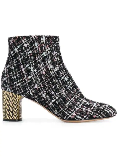 Casadei Tweed Ankle Boots In Black
