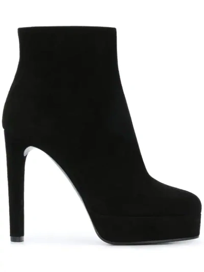 Casadei Ankle Platform Boots Suede Black In Dark Grey