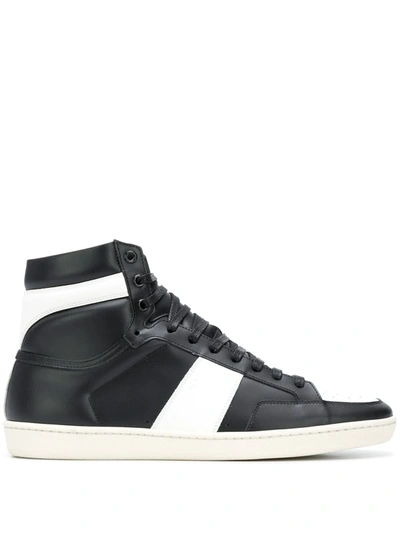 Saint Laurent Signature Court Trainers In White And Black Leather