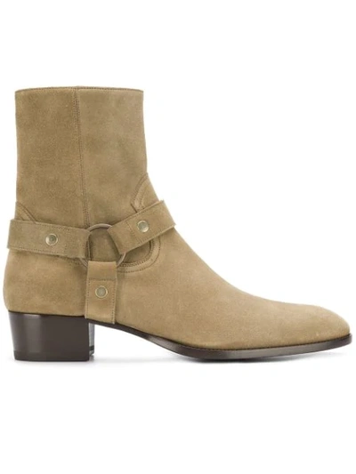 Saint Laurent Wyatt 40 Harness Boots In Beige