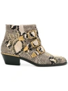 Chloé Susanna Studded Snake-effect Leather Ankle Boots In Neutrals