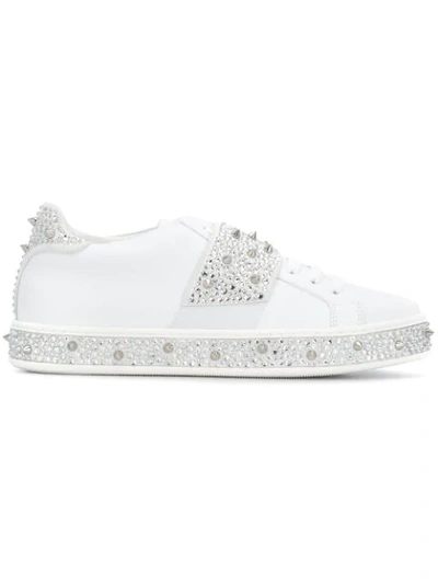 Philipp Plein Lo-top Trainers "full Of Crystal" In White