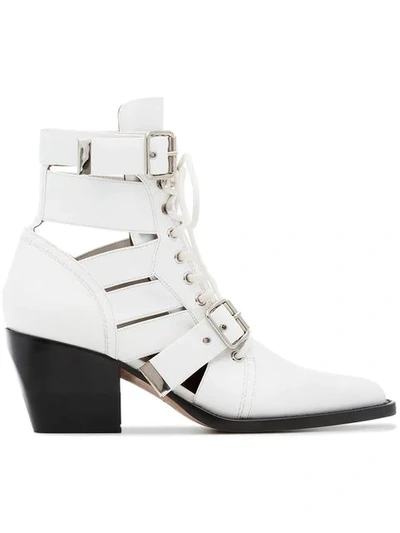 Chloé Leather Rylee Lace Up Buckle 靴子 In White