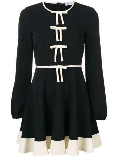 Red Valentino Bow-embellished Stretch-crepe Mini Dress In Black