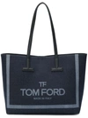 TOM FORD TOM FORD LOGO DENIM SHOPPER TOTE - BLUE