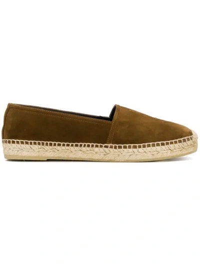 Saint Laurent Logo-embroidered Suede Espadrilles In Brown