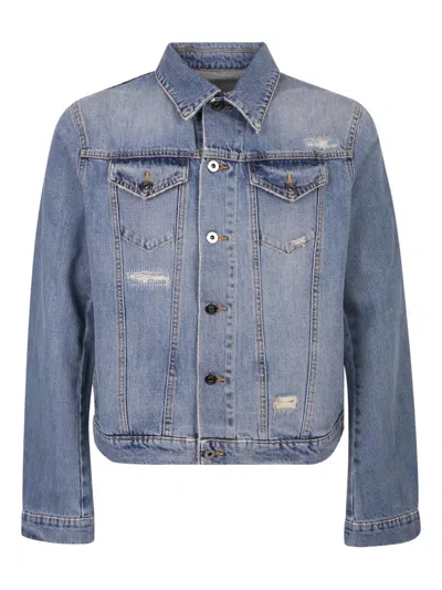 14bros Distressed Pocket Denim Jacket In Blue