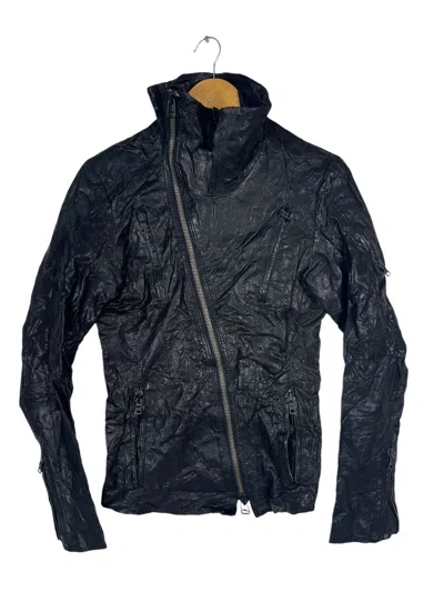 Pre-owned 14th Addiction Buffalo Bobs Asymmetrical Zipper Leather Jacket In Black