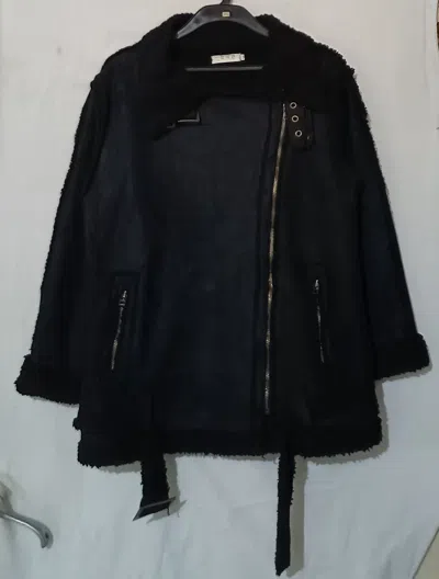 Pre-owned 14th Addiction Faux Fur Asymmetrical Shearling Bikes Jacket In Black