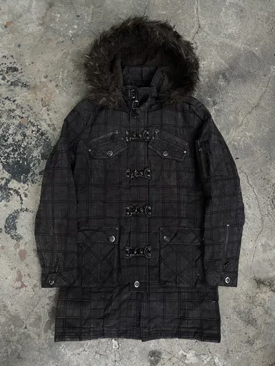 Pre-owned 14th Addiction Japanese In The Attic Vkei Fur Bondage Jacket Parka Gothic In Brown