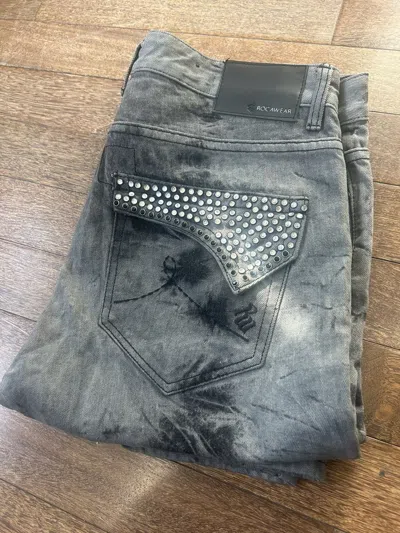 Pre-owned 14th Addiction Rocawear Dark Acid Wash Rhinestone Jeans In Multi