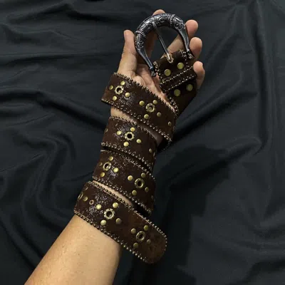 Pre-owned 14th Addiction Studded Leather Belt Punk Lgb Style In Brown