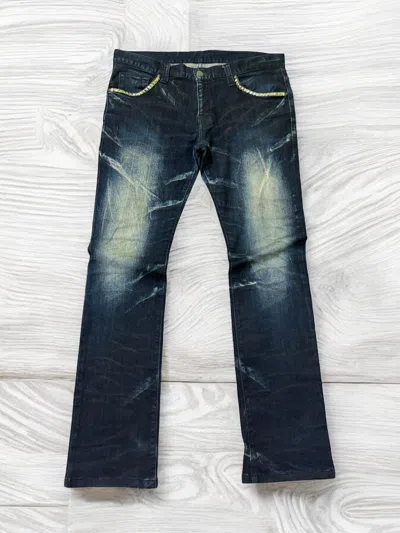 Pre-owned 14th Addiction X Hysteric Glamour Mini Flare Tornado Marts Studded Claw Mark Asid Wash Jeans In Blue