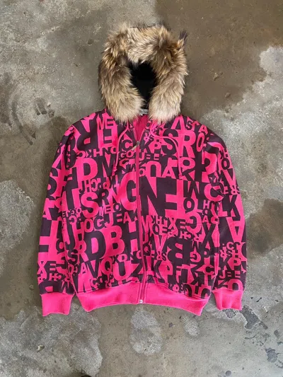 Pre-owned 14th Addiction X Hysteric Glamour Sorridere Fur All Over Print Zip Hoodie In Pink