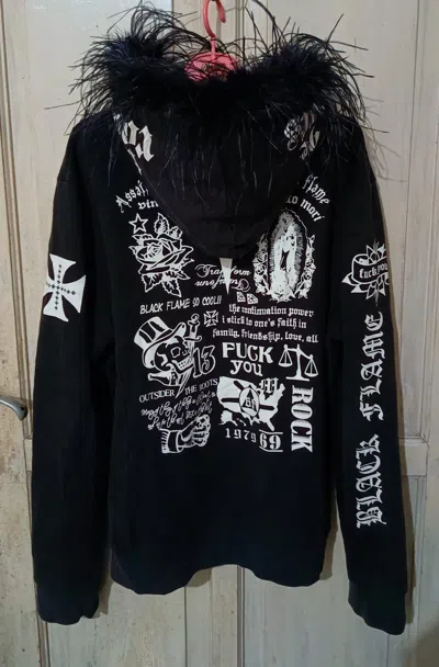 Pre-owned 14th Addiction X If Six Was Nine 2000's Fur Hoodie Poem Cross Chrome Ifsixwasnine & Lgb Style In Black