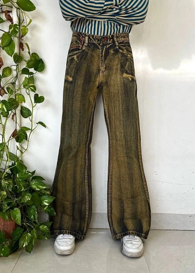 Pre-owned 14th Addiction X If Six Was Nine Archive Japanese Acid Wash Flare Punk Jeans In Acid Wash Black