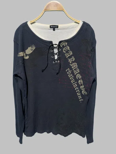 Pre-owned 14th Addiction X If Six Was Nine Beaumere Grunge Laces Up Poem Thermal Long Sleeve In Grey