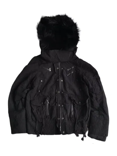 Pre-owned 14th Addiction X If Six Was Nine Bondage Heaven And Earth Fur Multizip Jacket In Black