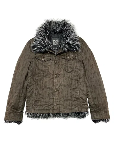 Pre-owned 14th Addiction X If Six Was Nine Faux Fur Jacket Spinach Waxed Ifsixwasnine Lgb Style In Brown