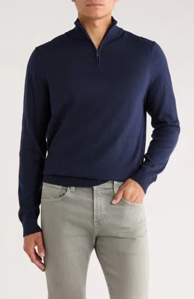 14th & Union 14th And Union Cotton Cashmere Quarter Zip Trim Fit Sweater In Blue