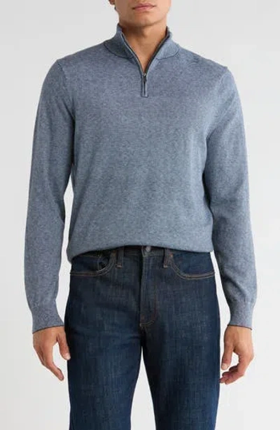 14th & Union 14th And Union Cotton Cashmere Quarter Zip Trim Fit Sweater In Blue