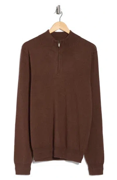 14th & Union 14th And Union Cotton Cashmere Quarter Zip Trim Fit Sweater In Brown Bitter