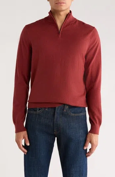 14th & Union 14th And Union Cotton Cashmere Quarter Zip Trim Fit Sweater In Burgundy