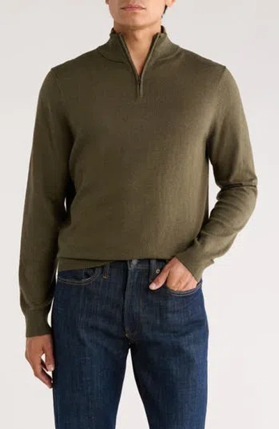 14th & Union 14th And Union Cotton Cashmere Quarter Zip Trim Fit Sweater In Green