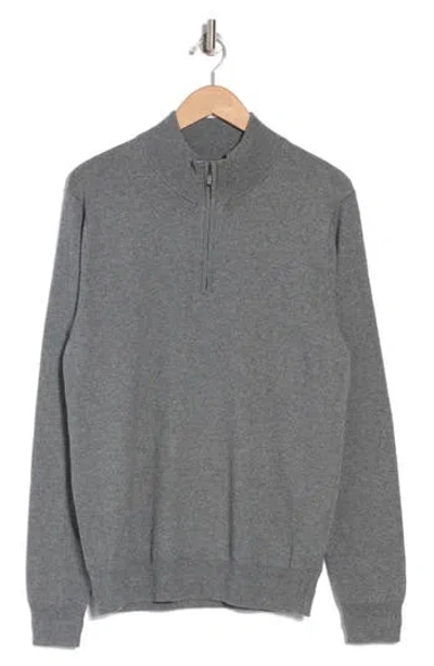 14th & Union 14th And Union Cotton Cashmere Quarter Zip Trim Fit Sweater In Grey Dark Heather