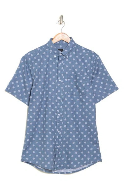 14th & Union Boat Wheel Short Sleeve Cotton & Linen Button-up Shirt In Blue- White Boat Wheel