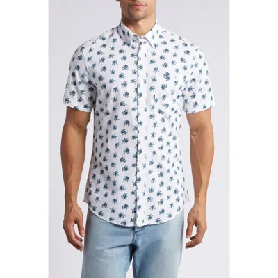 14th & Union Cotton Seersucker Short Sleeve Button-up Shirt In White- Blue Bird Toil
