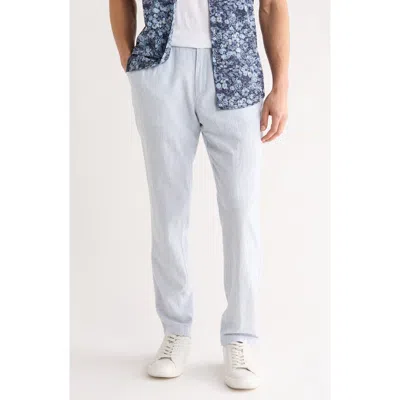 14th & Union Elastic Waist Linen Blend Trim Fit Pants In Blue
