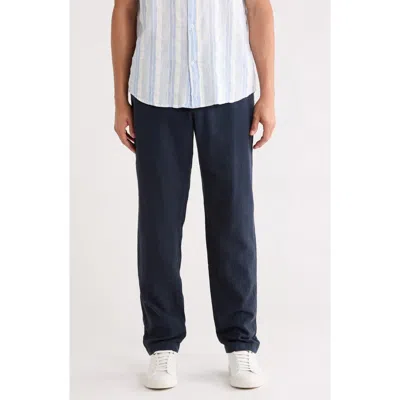 14th & Union Elastic Waist Linen Blend Trim Fit Pants In Blue