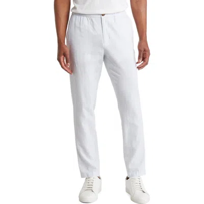 14th & Union Elastic Waist Linen Blend Trim Fit Pants In Blue Thread- White Eoe