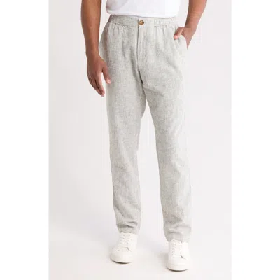 14th & Union Elastic Waist Linen Blend Trim Fit Pants In Olive Night- White Eoe