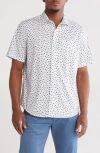 14th & Union Fish Print Short Sleeve Stretch Poplin Button-up Shirt