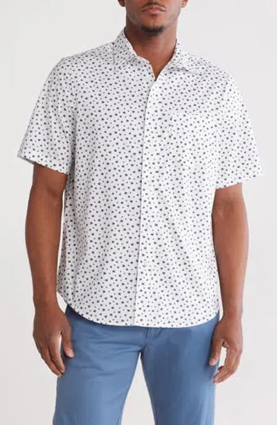 14th & Union Fish Print Short Sleeve Stretch Poplin Button-up Shirt