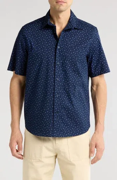 14th & Union Fish Print Short Sleeve Stretch Poplin Button-up Shirt In Navy Geo Fish