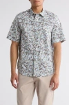 14th & Union Floral Cotton Poplin Short Sleeve Button-up Shirt In Blue