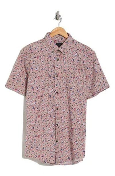 14th & Union Floral Poplin Short Sleeve Button-down Shirt In Burgundy- Tan Pop Floral