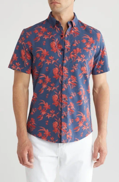 14th & Union Floral Print Seersucker Button-down Shirt In Navy- Red Painted Floral