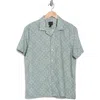 14th & Union Geometric Leaf Print Linen & Cotton Camp Shirt In Grey Blue Leave Geometric