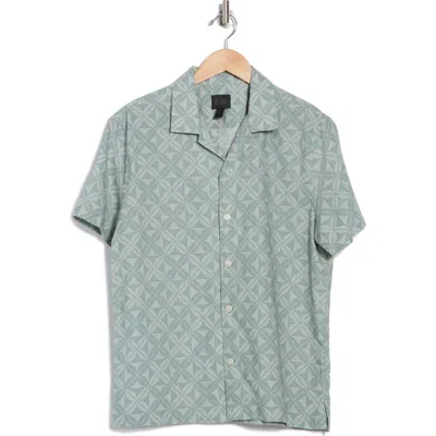 14th & Union Geometric Leaf Print Linen & Cotton Camp Shirt In Grey Blue Leave Geometric