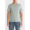 14th & Union Geometric Leaf Print Linen & Cotton Camp Shirt In Grey Blue Leave Geometric