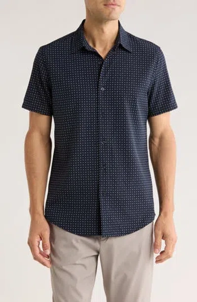 14th & Union Geometric Print Short Sleeve Performance Button-up Shirt In Blue